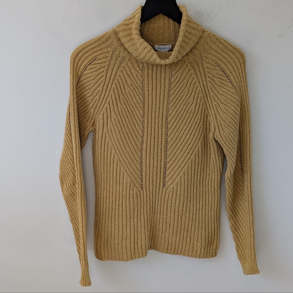 Sundance Womens Mustard Yellow Toasty Dimensions Ribbed Turtleneck Sweater Large